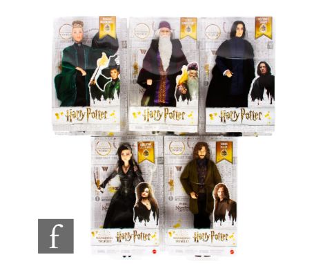 Five Mattel Harry Potter dolls, comprising Bellatrix Lestrange, Sirius Black, Severus Snape, Minerva McGonagall and Albus Dum