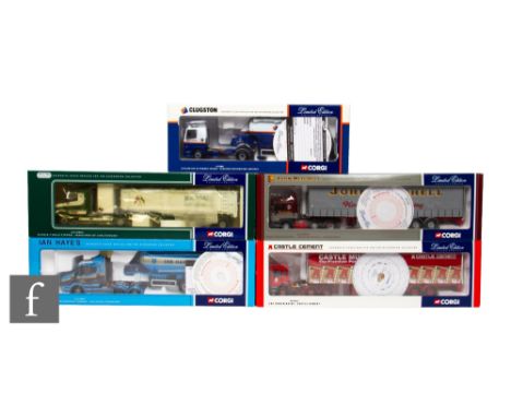Five Corgi 1:50 scale diecast models, CC11801 Glugston Distribution Services Leyland DAF 85 Powder Tanker, CC12801 Ian Hayes 