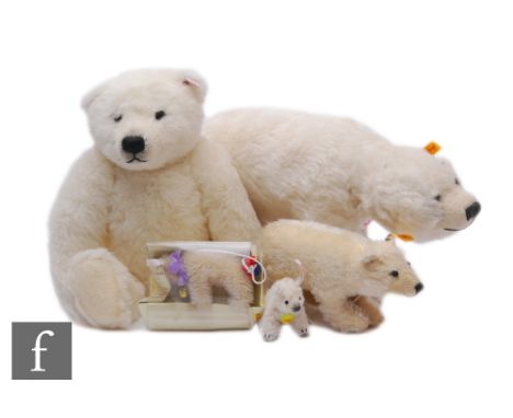A group of Steiff polar bears, comprising 661747 Polar Ted, with certificate, 062780 Siro Polar Bear, 031243 Lommy Polar Bear