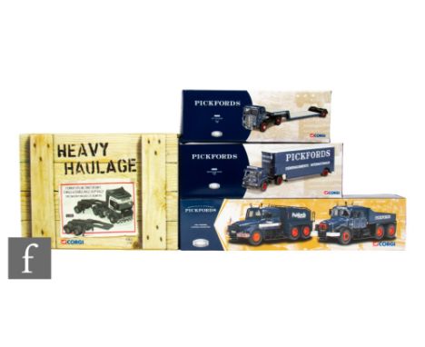 Four Corgi 1:50 scale diecast models, Heavy Haulage CC12909 Cadzow Heavy Haulage Scania Topline Tractor Unit, Single &amp; Do