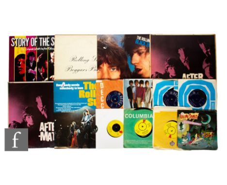 The Rolling Stones - A collection of LPs and 7 singles inch, including LPs of Beggars Banquet, LK 4955, red Decca Label, Blac
