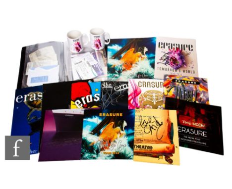 A collection of Erasure memorabilia, to include an assorted collection of tour programmes from 1989-2018, including two signe