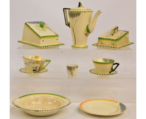 A Burleighware "Dawn" dinner service comprising nine dinner plates, six soup bowls, five side plates, two further plates, a v