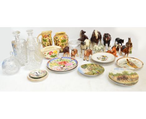 A Beswick figure model no.976 "Mare" (facing left), a group of other ceramic horses, an Indian Tree jug and bowl, and a simil