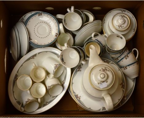 A Royal Doulton H5113 "Nova" coffee service comprising six trios, six dessert bowls, teapot, cream jug and milk jug, sugar bo