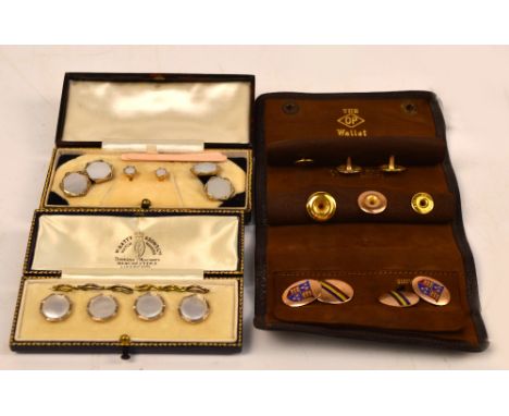 A pair of oval 9ct rose gold and enamel cufflinks bearing the crest of Shrewsbury School, with chain link, six assorted 9ct y