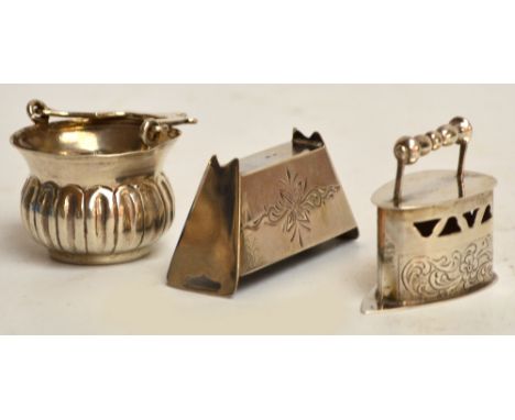 Three Dutch silver miniatures; a cauldron bearing pseudo 18th century Amsterdam marks, a trough by H Looren de Jong (1907-198