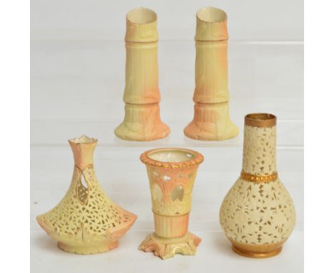 A collection of Locke & Co. Worcester ceramics comprising a pair of spill vases in the form of bamboo, shape 390A, with green