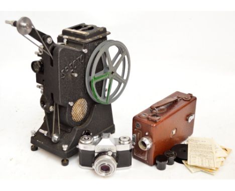 A Zeiss "Contaflex" cased camera, a leather cased Kodak Cine camera and a vintage "Specto" film projector (3).