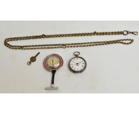 SANS RIVAL; a Swiss silver cased open face key wind pocket watch, the circular enamel dial set with Roman numerals and decora