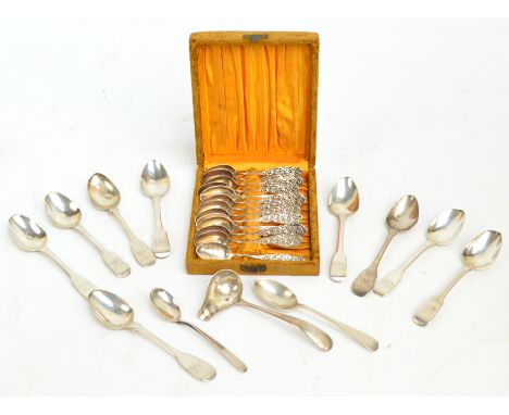 A set of six George IV hallmarked silver fiddle pattern teaspoons with monogrammed finials, Jonathan Hayne, London 1824, thre