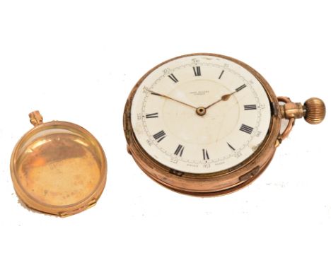 An early 20th century 9ct gold hunter cased crown wind pocket watch, the circular white enamel dial set with Roman numerals a