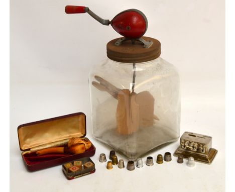 A mixed of collectors' items comprising a cased amber and meerschaum pipe, a mechanical "Rowenta" bridge trumps indicator, an