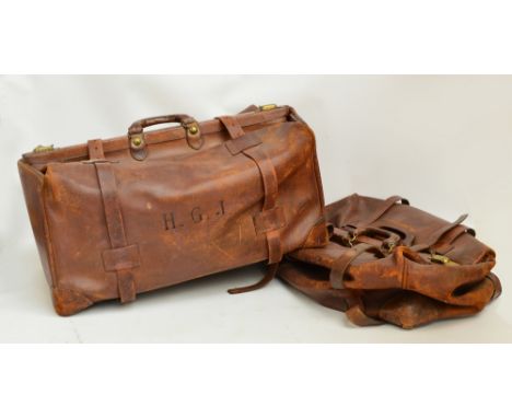 Two good and large vintage Gladstone leather and brass mounted bags.
