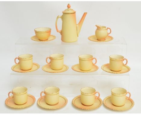 A Locke & Co. Worcester blush ivory coffee service with foliate gilt heightened rims comprising coffee pot, shape 358A, heigh