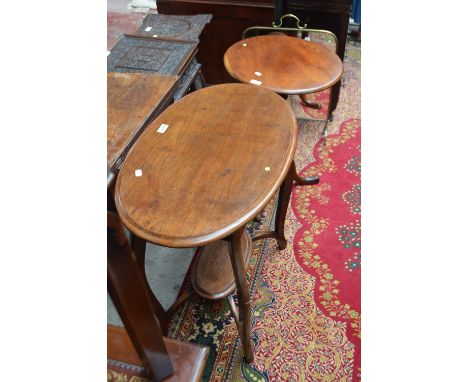 A late 19th century tripod occasional table with circular top, a two tiered occasional table raised on square section scrolli