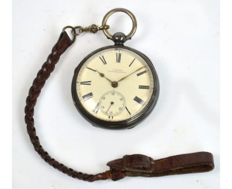 A Victorian hallmarked silver cased open face key wind pocket watch with circular white enamel dial set with Roman numerals a