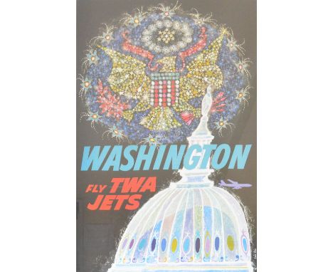 DAVID KLEIN (1918-2005); a large poster lithograph in colours "Washington, Fly TWA Jet", 102 x 62cm, framed and with UV prote