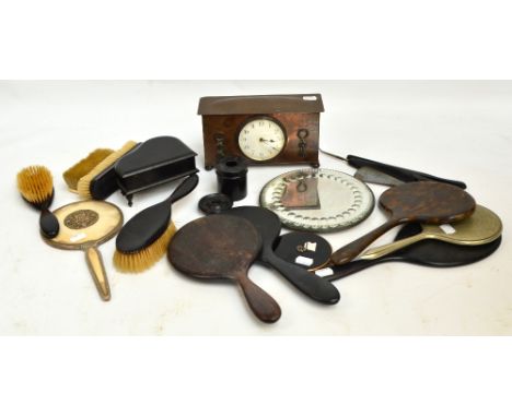 A small quantity of collectors' items including a collection of variously backed hand mirrors, brushes including a vintage iv