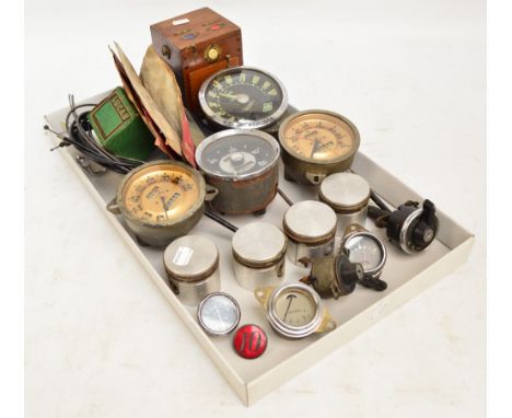 A collection of vintage car accessories including a Jaeger speedometer, diameter 10.5cm, a further Jaeger Riley speedometer, 