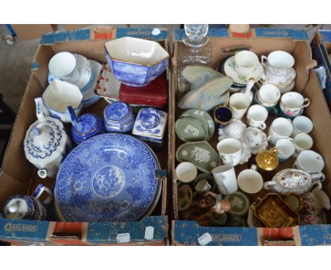 A quantity of mixed ceramics including five pieces of Wedgwood green jasperware, three Royal Crown Derby Imari pattern pieces