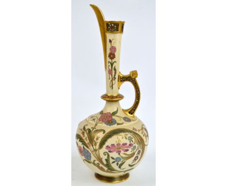 A large Royal Worcester blush ivory ewer with gilt heightening throughout and decorated with floral sprays, impressed and pri