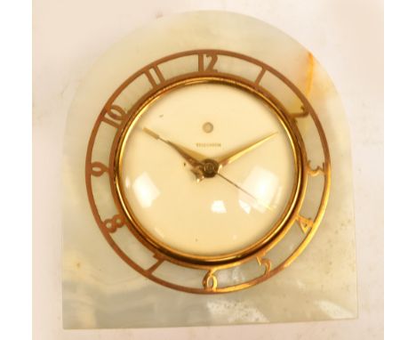 An Art Deco style American telechron grey onyx cased mantel electric timepiece, manufactured by the Warren Telechron Co. of M