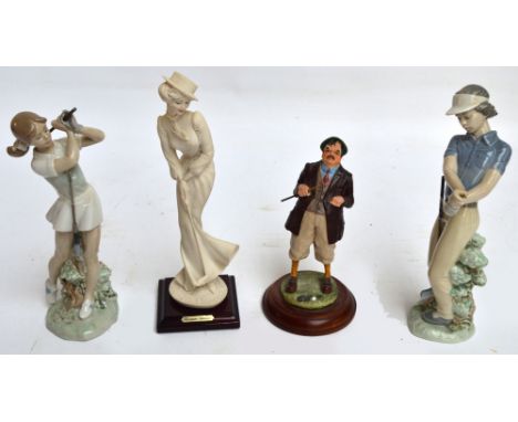 Two Nao golfing figures of a girl and a boy, a Capodimonte figure of a lady golfer and a further golfing figure (4).