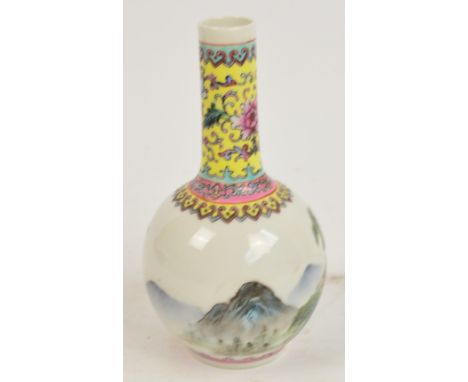 A Chinese Republic period vase painted with a continuous landscape and bearing character seal mark to base, height 16.5cm. CO