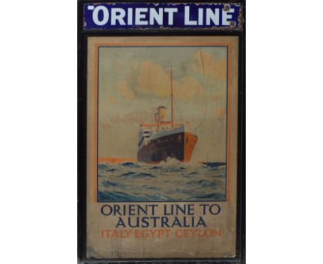 HERBERT K. ROOKE; a rare early lithograph poster, "Orient Line to Australia, Italy, Egypt, Ceylon", laid on board with ebonis