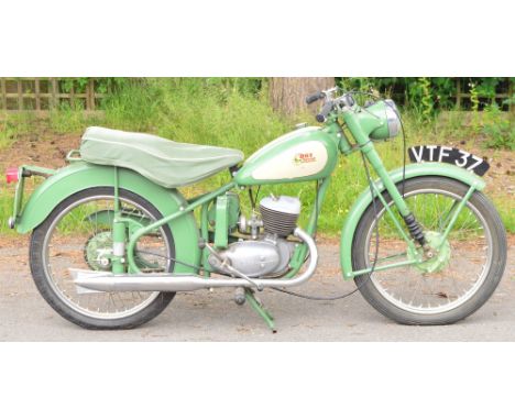 A 1954 B.S.A. Bantam D3 Direct Electrics rigid frame 150cc 2 stroke motorcycle in original green and cream colour way, engine