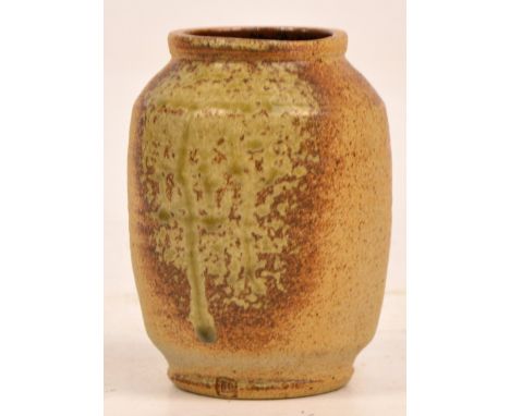 DAVID LEACH (1911-2005); a studio ceramic stoneware jar, part salt glazed, marked to base rim, height 12.5cm.