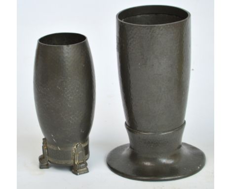 A Tudric hammered pewter vase on circular foot, impressed to base "Made in England, Tudric 01145 Solkets", height 19cm, and a