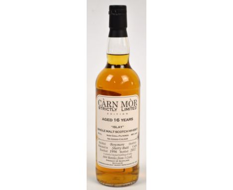 A single limited edition bottle of Cárn Mór Strinctly Limited Edition 16 year aged "Islay" single malt Scotch whisky, distill