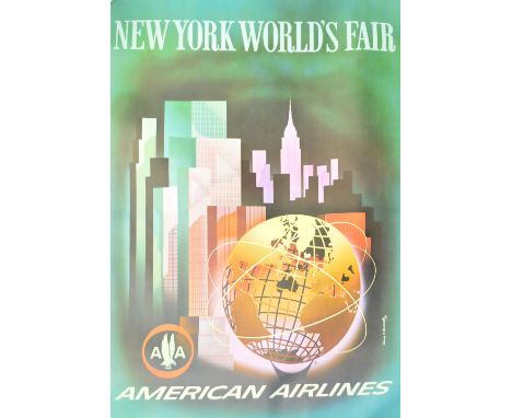 HENRY BENCRATHY; a large poster lithograph in colours "American Airlines, New York World's Fair 1964", 105 x 76.5cm, linen ba