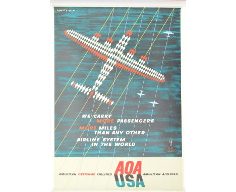 LEWITT-HIM; a poster lithograph in colours "American Overseas Airlines", c.1948, printed in England by W.R. Royle & Son, Ltd,