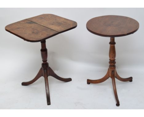 Two 19th century tripod occasional tables, one with circular top and one with rounded rectangular top.