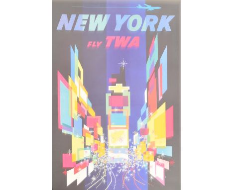 DAVID KLEIN (1918-2005); a large poster lithograph in colours, c.1960 "New York, Fly TWA", image of Times Square, New York, 1