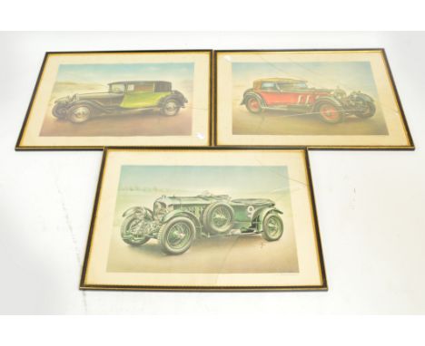 A set of six P&O prints depicting vintage cars, Olyslager Organisation N.B, each 29.5 x 42cm.