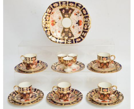 A Davenport part tea service in Imari pattern no. 2614, comprising rounded rectangular shallow dish, six plates, five cups an