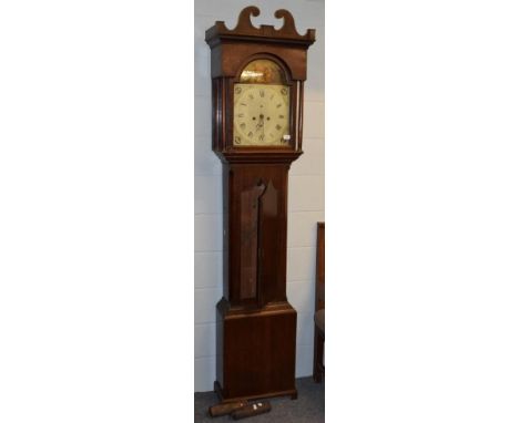 ~An oak eight day white dial longcase clock, signed Jno Liddell, Moppeth, painted arched dial, early 19th century