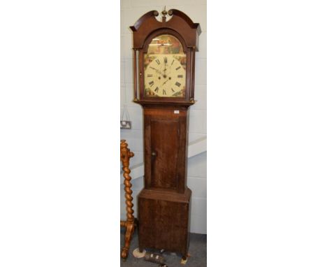 ~ An oak thirty hour longcase clock, arch painted dial signed R.Weston, Wolsingham, early 19th century