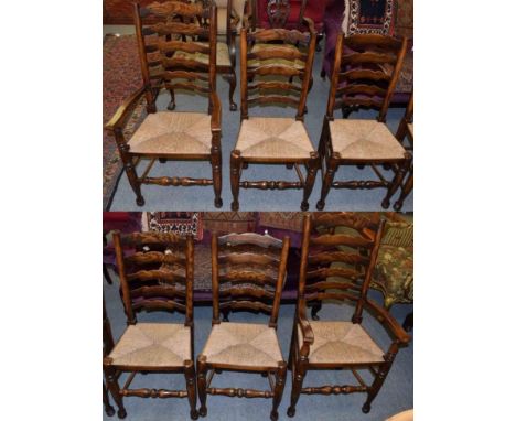A set of six Titchmarsh &amp; Goodwin ash and beech rush-seated ladder-back chairs, in the Yorkshire style originals (4+2), R