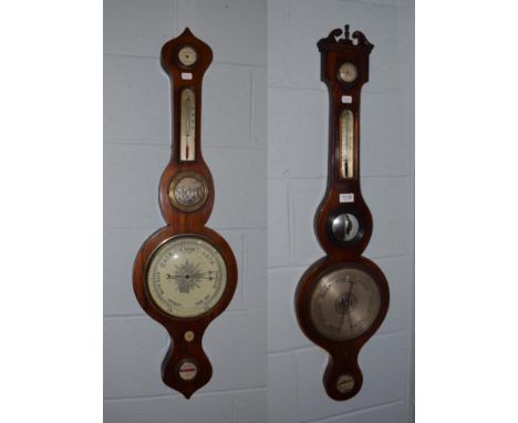 A mahogany wheel barometer, circa 1830, and a Victorian rosewood wheel barometer (2)