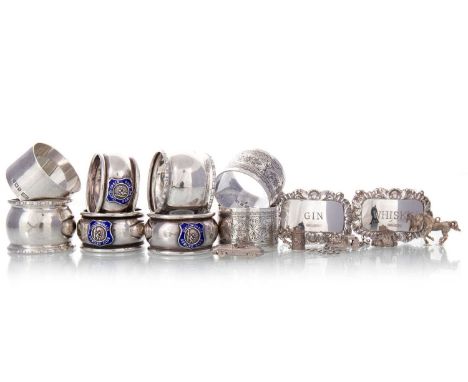 COLLECTION OF SILVER ITEMS, including two pairs of napkin rings, set of three napkin rings with Clacton-on-Sea Bowling Club w