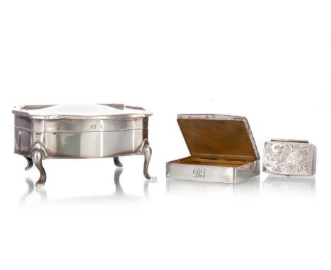 GEORGE V SILVER TRINKET BOX, AND TWO OTHERS the trinket box of rectangular form, Birmingham 1912, along with silver pill/snuf