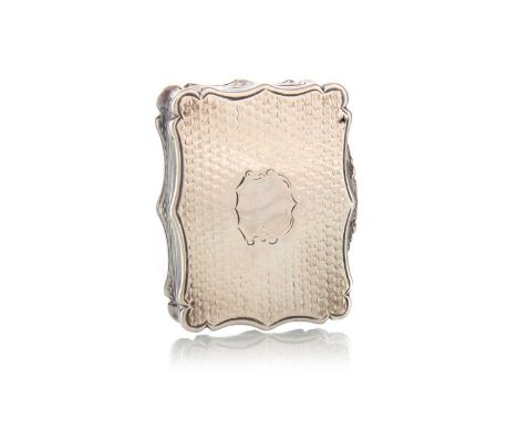 VICTORIAN SILVER VINAIGRETTE, NATHANIEL MILLS, BIRMINGHAM 1843 shaped outline, engine turned, shield cartouche, foliate pierc