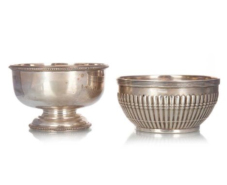 EDWARDIAN SILVER CIRCULAR BOWL, AND ANOTHER the first by Edward Barnard &amp; Sons, London 1904, with gadrooned exterior, the