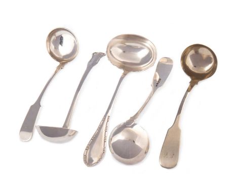 GROUP OF THREE SCOTTISH SILVER LADLES, one a Dundee example by Cameron, along with a further indistinctly marked provinicial 