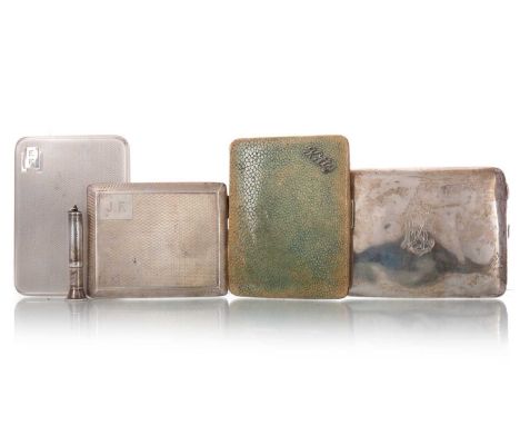 FOUR SILVER CIGARETTE CASES EARLY 20TH CENTURY, VARIOUS MAKERS AND ASSAYS all with engraved initials, three with engine turne